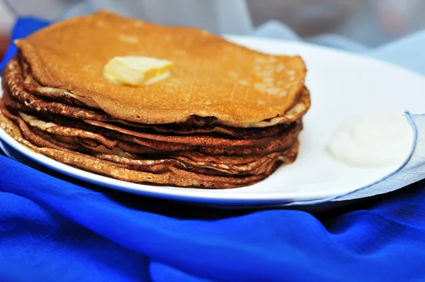 stock image Pile of tasty pancakes in soft focus