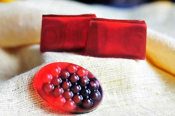 Red homemade soaps — Stock Photo, Image