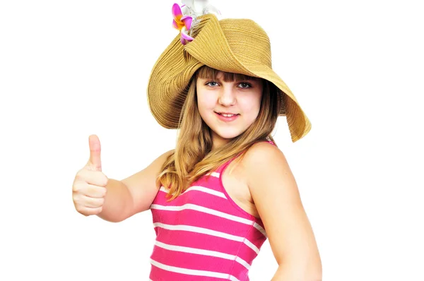 Śmieszne lato nastolatka pokazuje kciuk — Zdjęcie stockowe