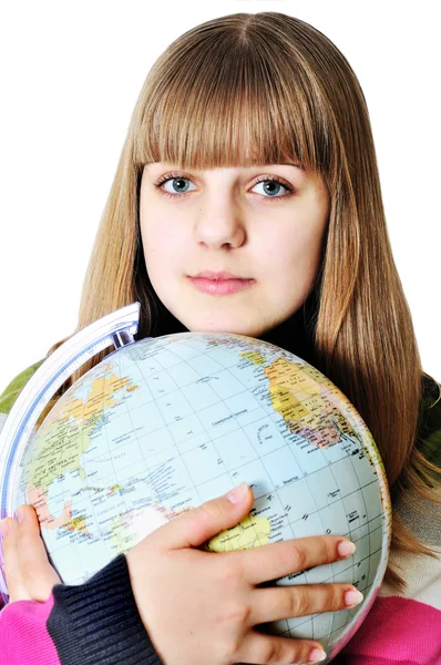 Girl and globe of the world — Stock Photo, Image