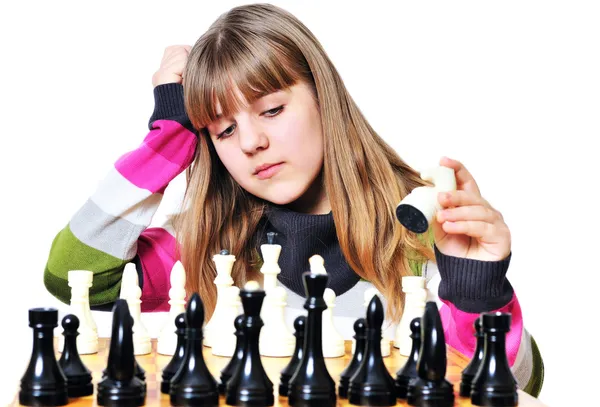 stock image Teenage girl and chess