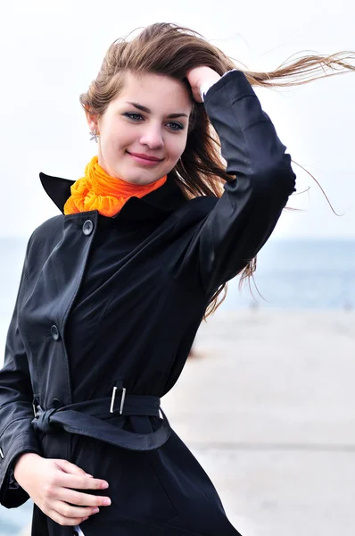 Girl in windy weather — Stock Photo, Image
