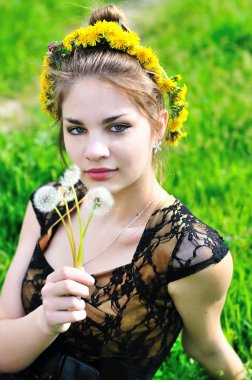 Girl with dandelions clipart