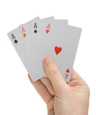 Hand with playing cards (four Aces) clipart