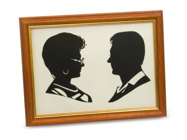Silhouette of happy couple in frame clipart