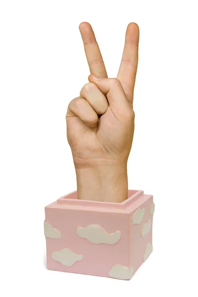 Hand in box (victory sign) — Stock Photo, Image