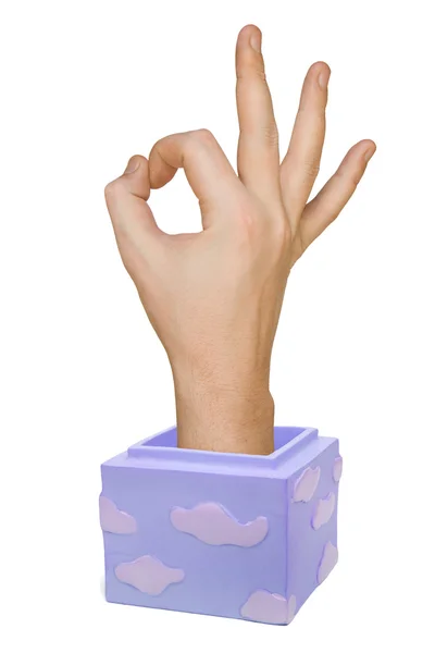 Рука в коробці (знак "гаразд" ) — стокове фото