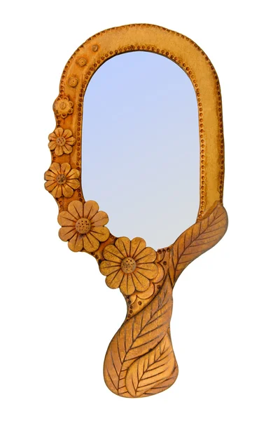 Зеркало в деревянной рамке — стоковое фото