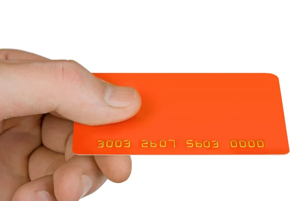 Mão com cartão de desconto em branco — Fotografia de Stock