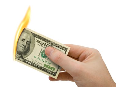 Flaming money in hand clipart