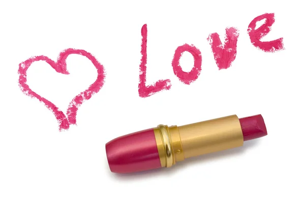 Woord liefde, hart en lippenstift — Stockfoto