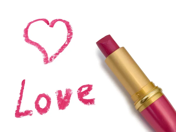 Woord liefde, hart en lippenstift — Stockfoto