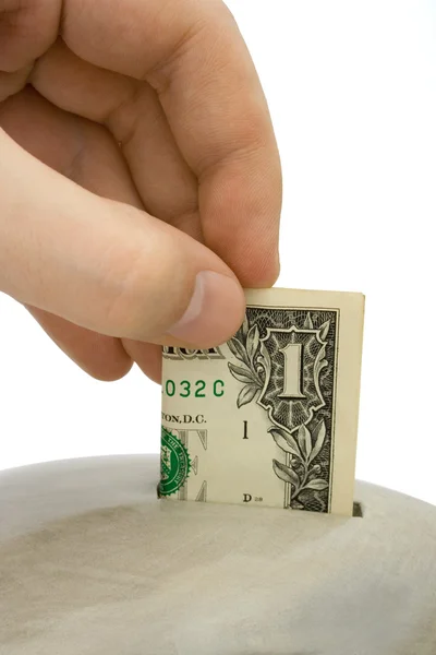 Cargar dinero a mano al banco — Foto de Stock