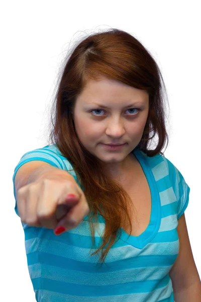 Genç kadın - parmak işaret — Stok fotoğraf