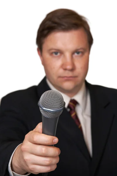Journalist with microphone — Stock Photo, Image