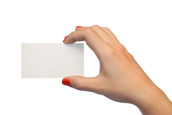 Prázdná karta v ruce žena — Stock fotografie
