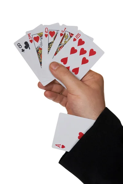 Karty v ruce a eso v rukávu — Stock fotografie
