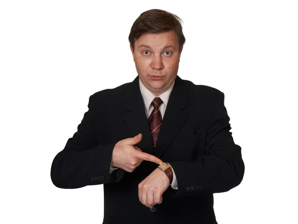 Man pointing at watch — Stock Photo, Image