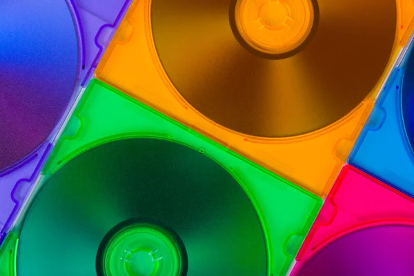 Computerfestplatten in vielfarbigen Boxen — Stockfoto
