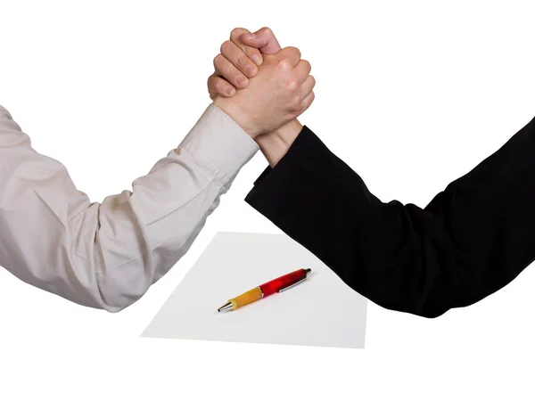 Две борцовские руки и контракт — стоковое фото