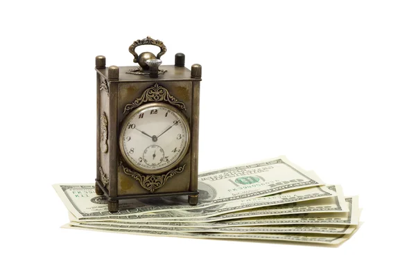 Retro klok en geld — Stockfoto