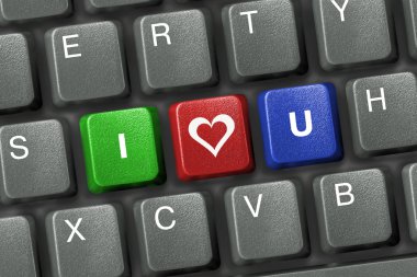 PC keyboard with three love keys clipart