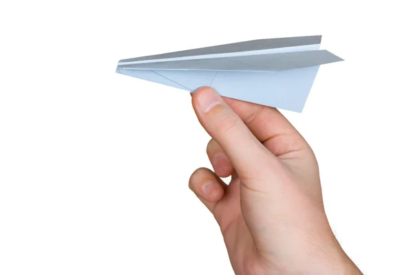 Hand en vliegende papier vliegtuig — Stockfoto
