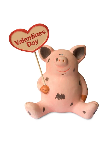 Забавная свинья с сердцем День Святого Валентина — стоковое фото