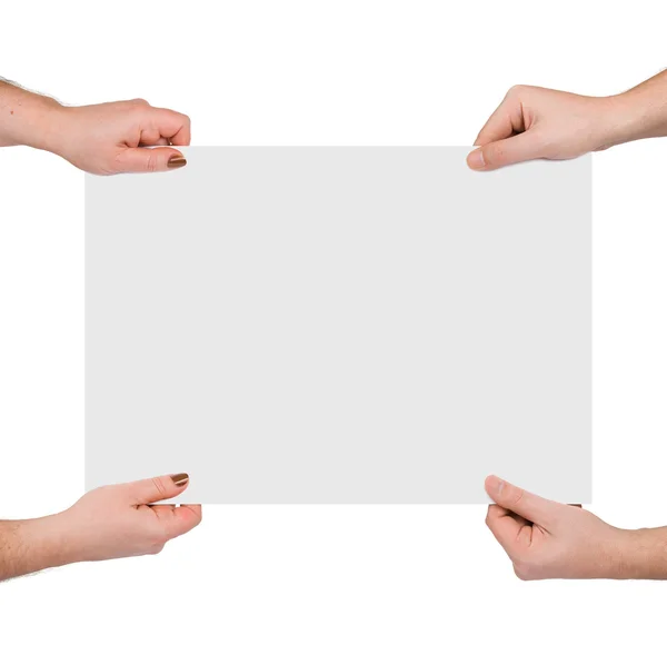 Hands and paper banner — Stock Photo, Image