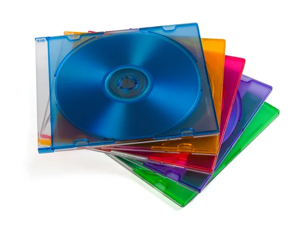 Компьютерные диски в многоцветных коробках — стоковое фото