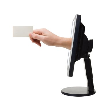 Computer screen and hand with card clipart