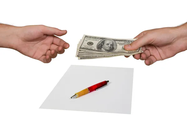 Ręce, pieniądze i umowy — Zdjęcie stockowe