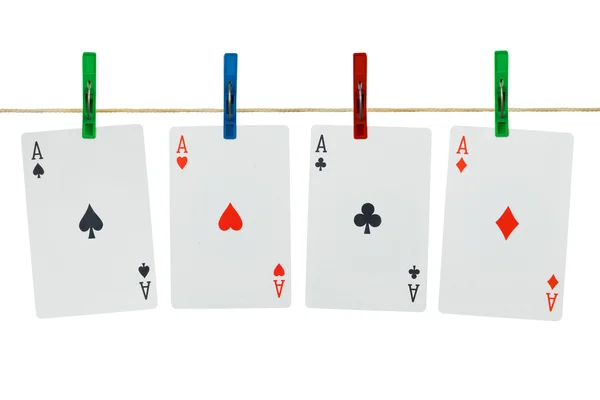 Játékkártyák a clothespins — Stock Fotó