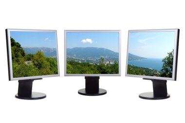 Coastal view on computer screens clipart