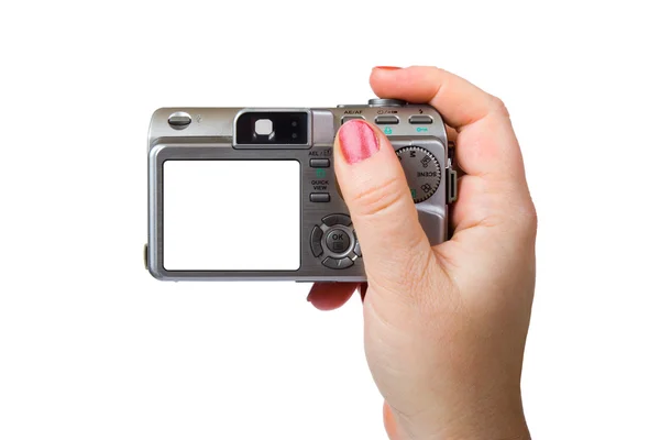 Foto camera in de hand — Stockfoto