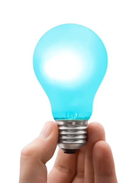 Blå lampa i handen — Stockfoto