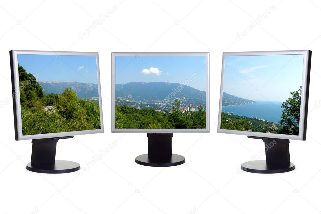 Coastal view on computer screens