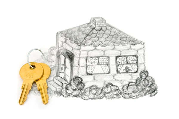 Rajz ház és kulcsok — Stock Fotó