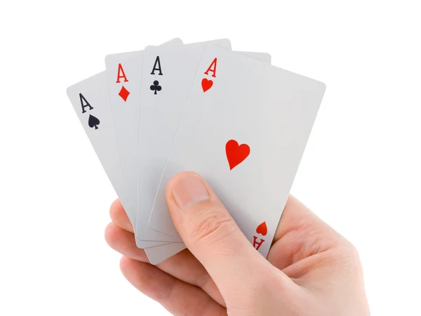 Hand and four aces — Stock Photo, Image