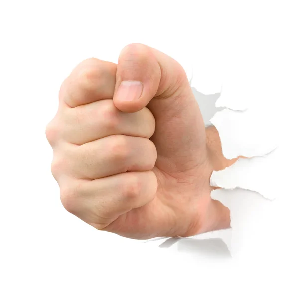 Fist punching thru paper — Stock Photo, Image