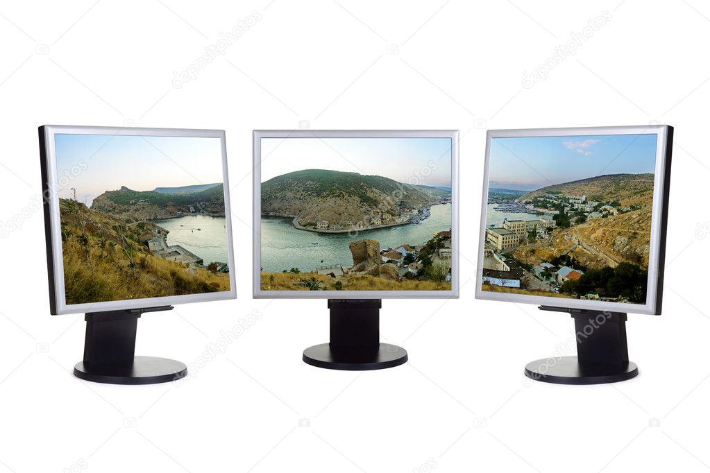 Panorama of bay on computer screens