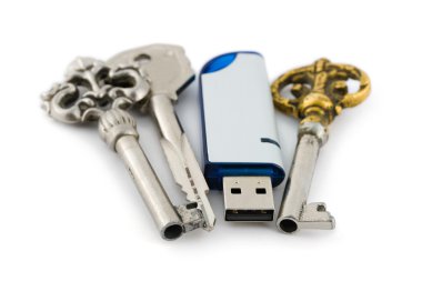 Retro keys and computer flash drive clipart