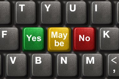 Computer keyboard with Yes, No and Maybe keys clipart