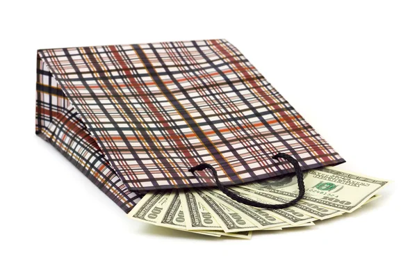 Shopping bag and money — Stock Photo, Image