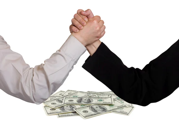 Două mâini de luptă și bani — Fotografie, imagine de stoc