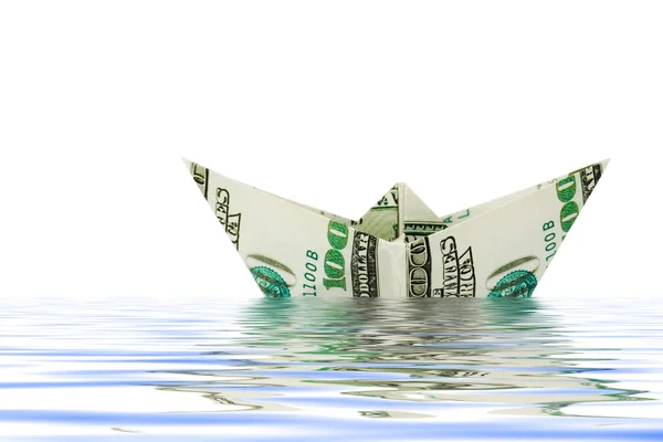 Ship made of money in water — Stock Photo, Image