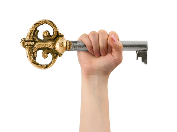 Hand and retro key — Stock Photo, Image