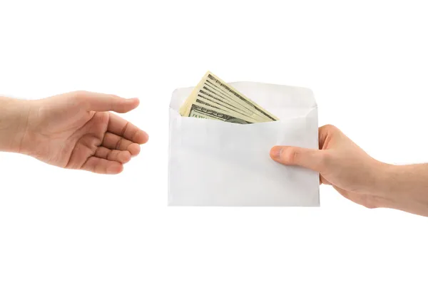 Hands and money in envelope — Stock Photo, Image