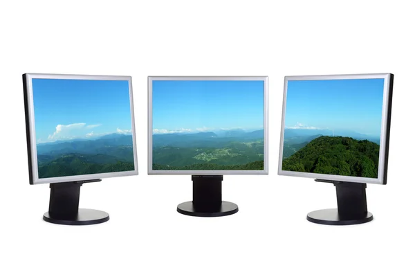 Panorama of valley on computer screens — Stock Photo, Image