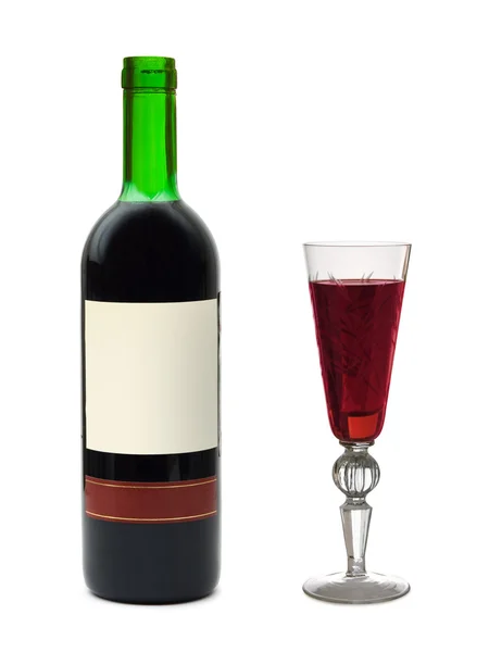 Бокал вина и бутылка с пустой этикеткой — стоковое фото